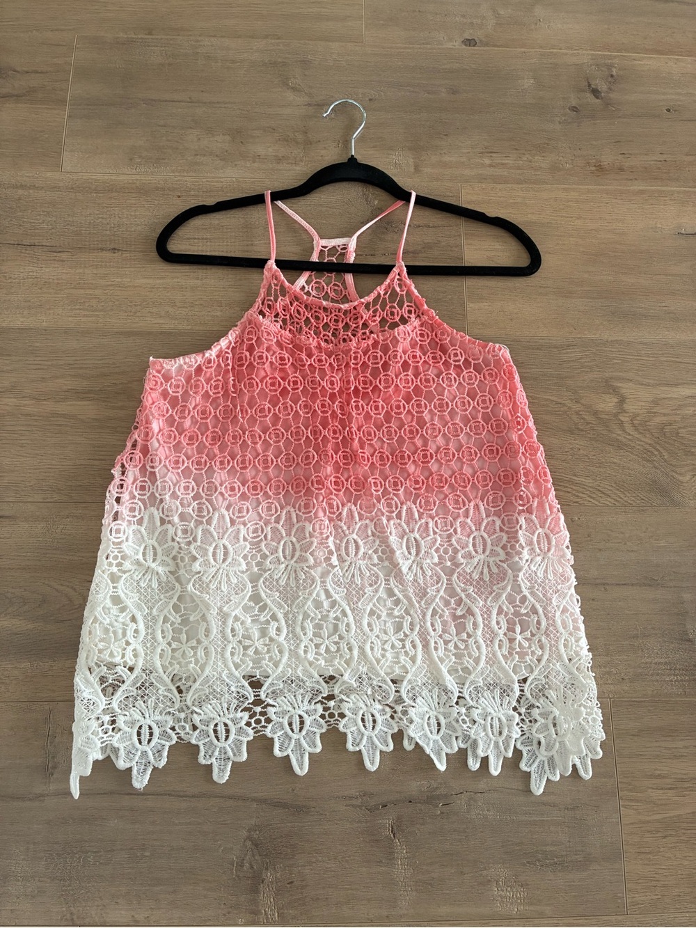 Rebellion Pink-to-White Lace Halter Camisole